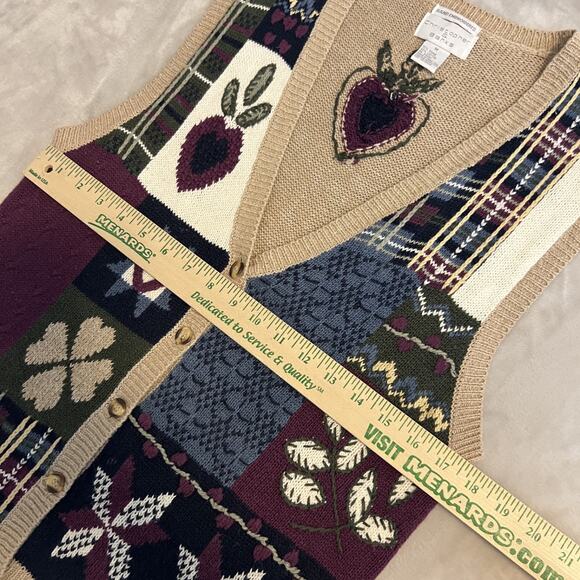 VTG Patchwork Knit Vest Womens Medium Hand Embroidered Grannycore Y2K Teacher - Picture 6 of 10